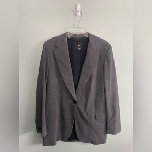 Women’s DKNY Grey Wool Longline Single Button Italian Blazer SZ 12